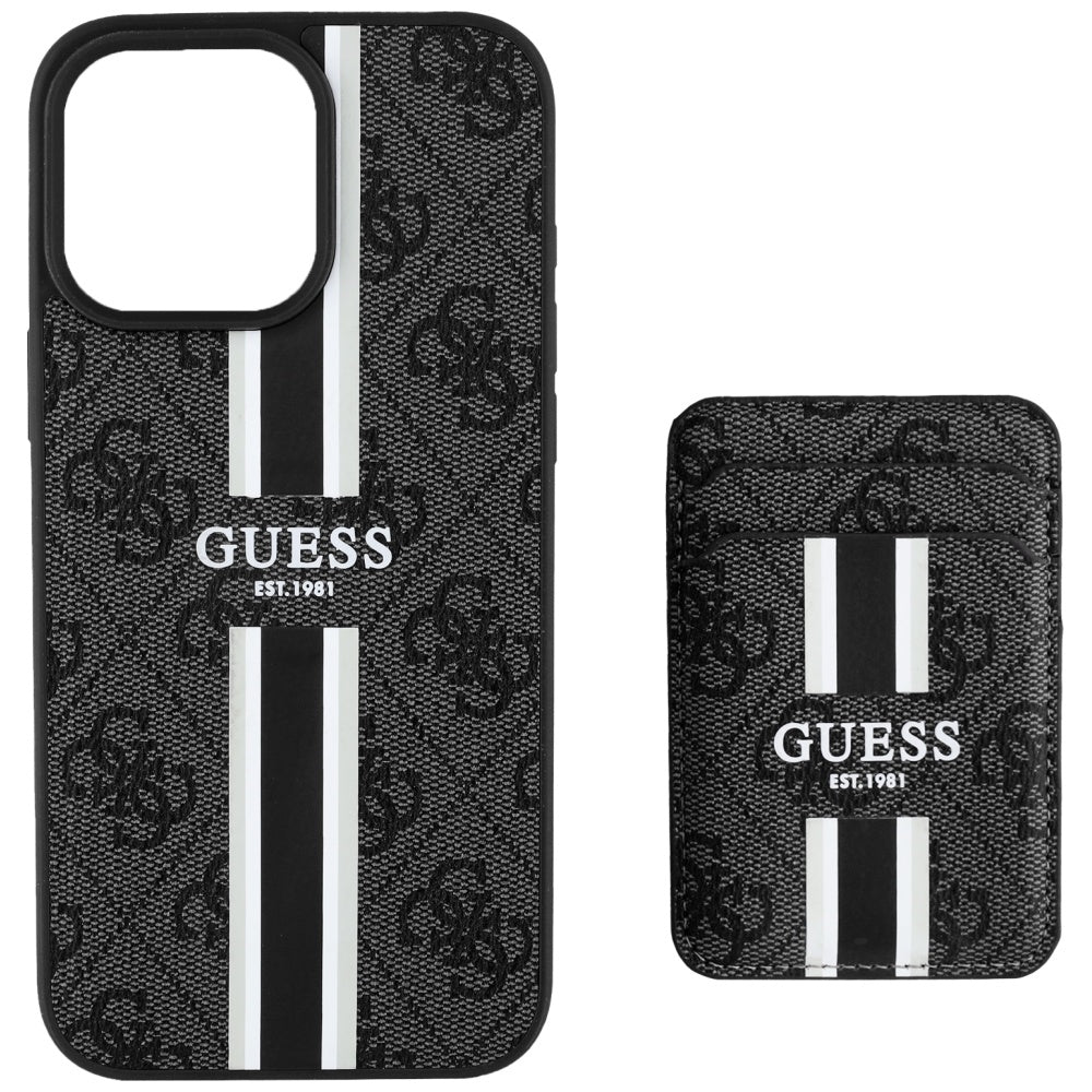 Калъф MagSafe за Apple iPhone 16 Pro Max, Guess, Cardslot 4G Stripes, Черен