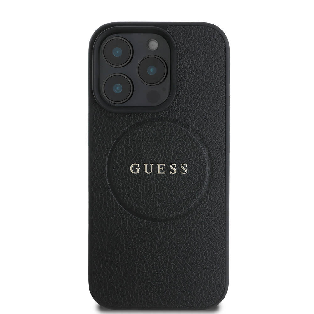 Калъф MagSafe за Apple iPhone 16 Pro Max, Guess, Grained Gold Ring, Черен