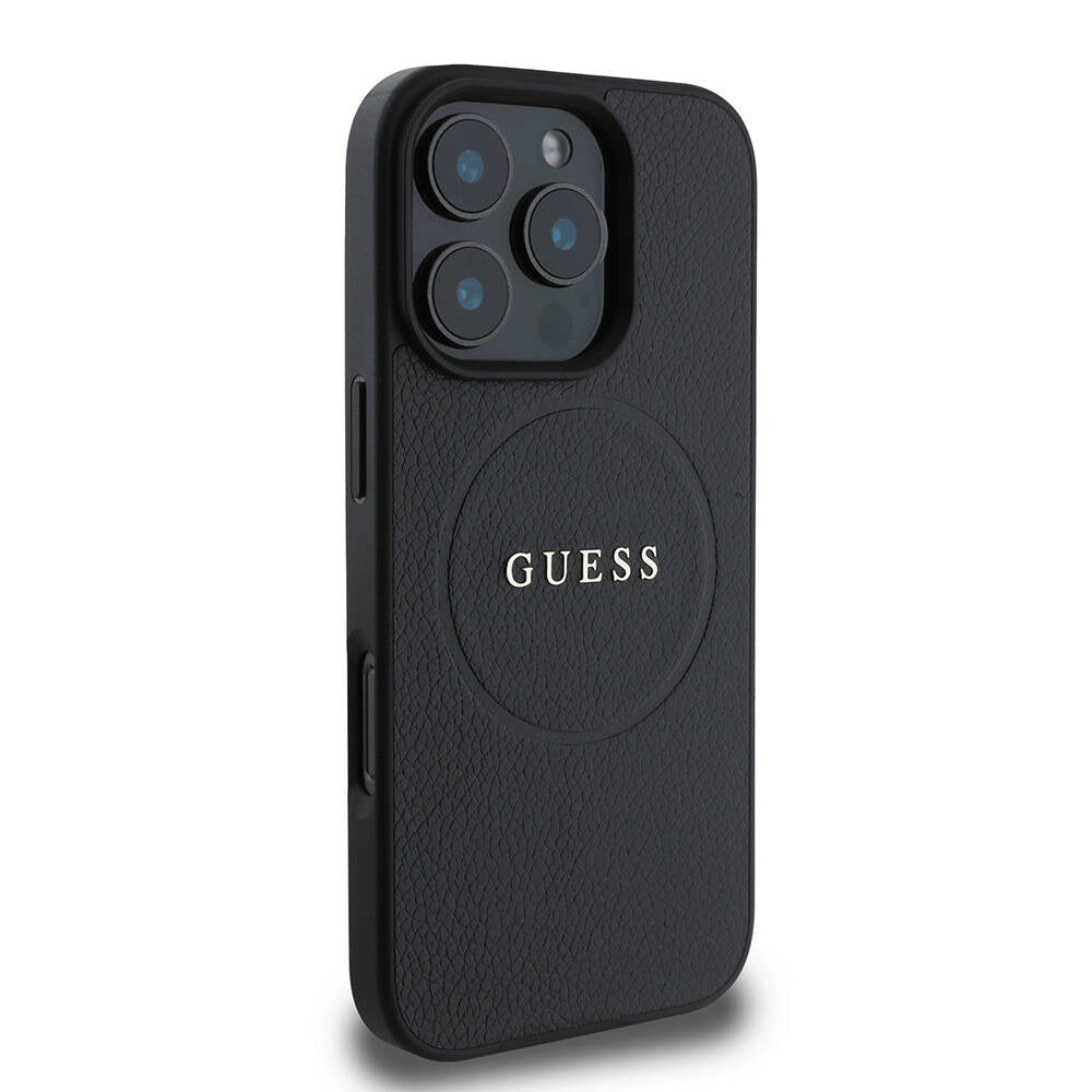 Калъф MagSafe за Apple iPhone 16 Pro Max, Guess, Grained Gold Ring, Черен