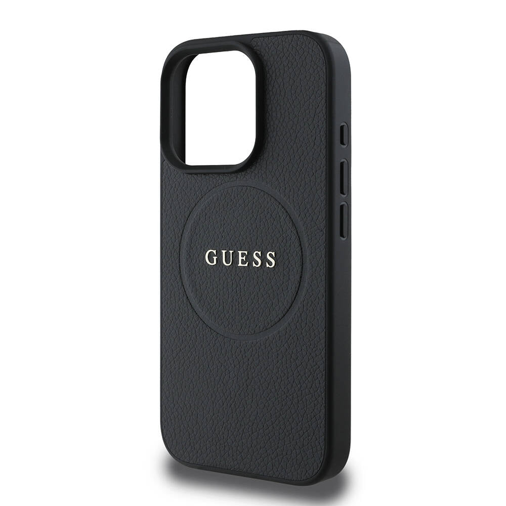 Калъф MagSafe за Apple iPhone 16 Pro Max, Guess, Grained Gold Ring, Черен