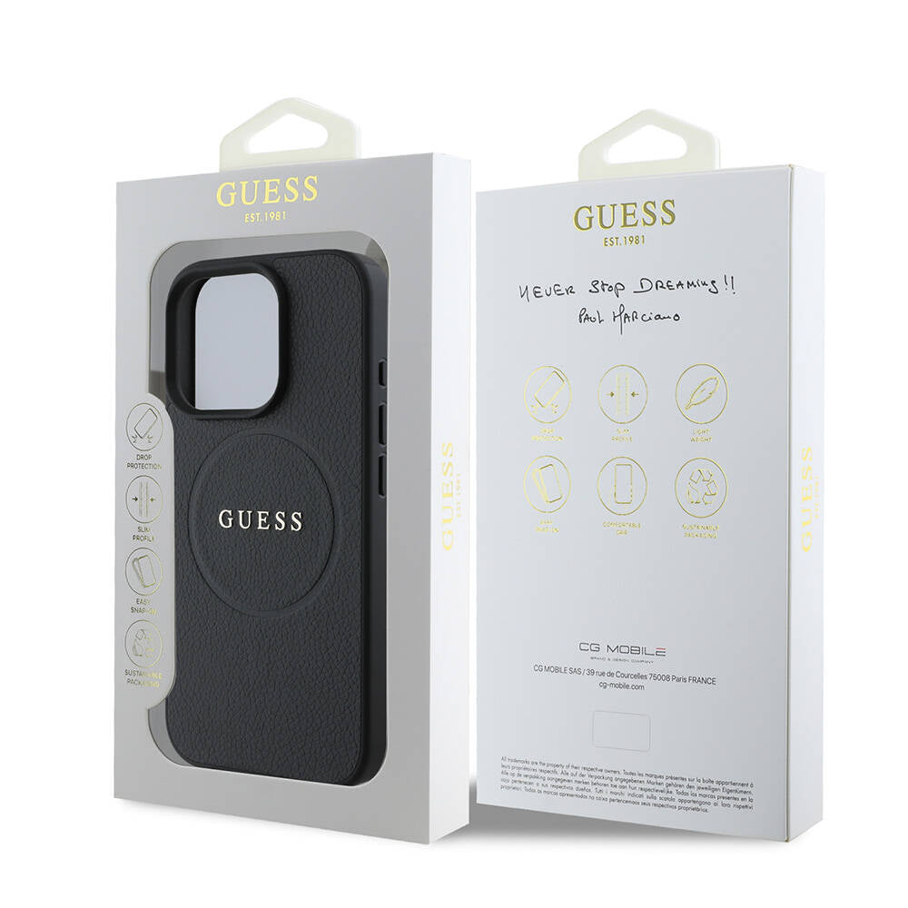 Калъф MagSafe за Apple iPhone 16 Pro Max, Guess, Grained Gold Ring, Черен