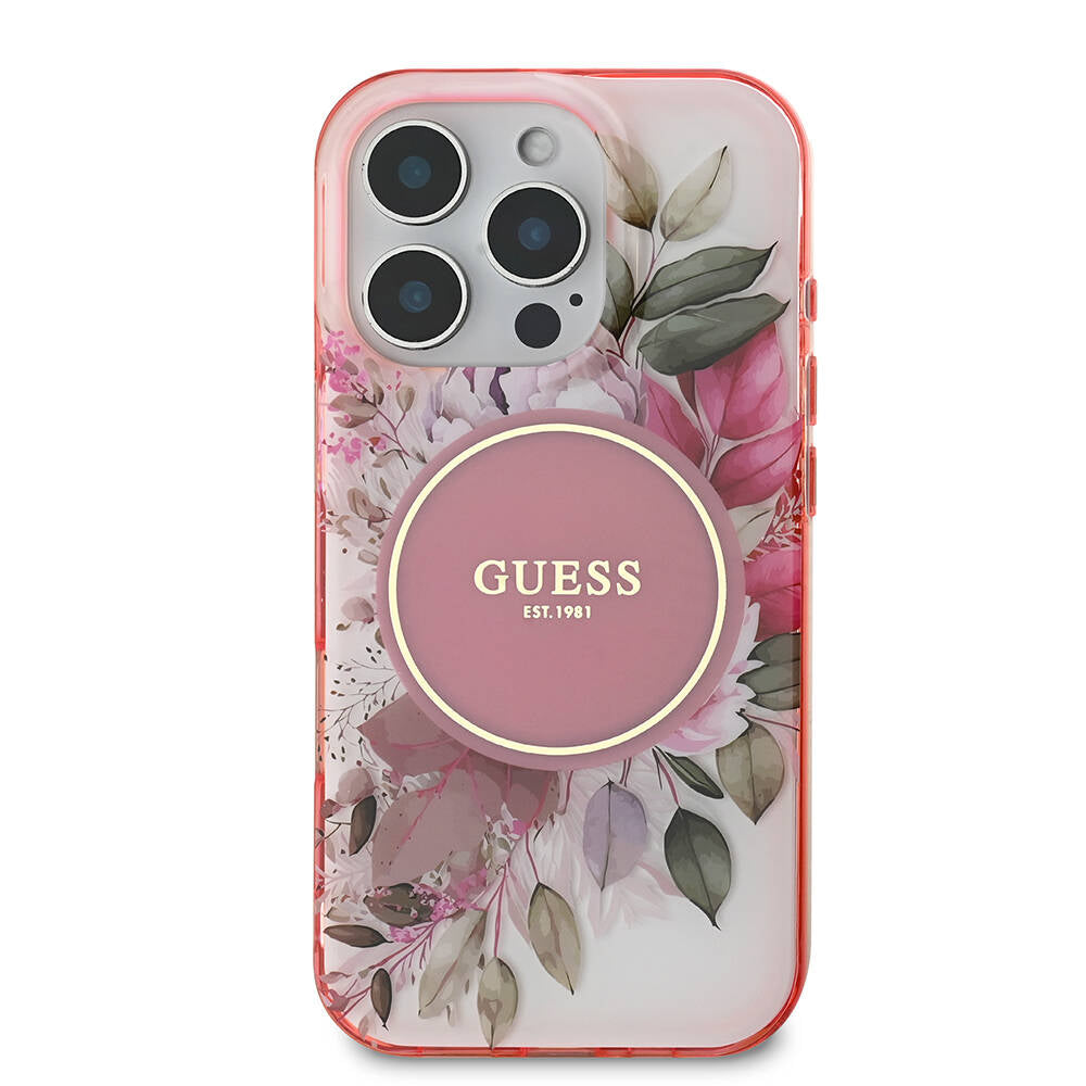 Калъф MagSafe за Apple iPhone 16 Pro Max, Guess, IML Flower & Tonal Circle, Розов