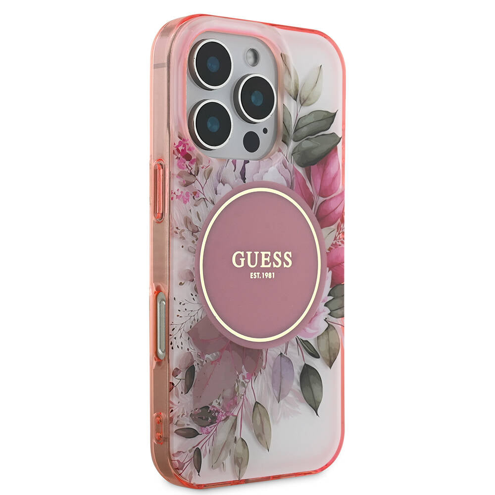 Калъф MagSafe за Apple iPhone 16 Pro Max, Guess, IML Flower & Tonal Circle, Розов