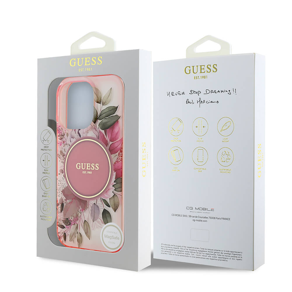 Калъф MagSafe за Apple iPhone 16 Pro Max, Guess, IML Flower & Tonal Circle, Розов