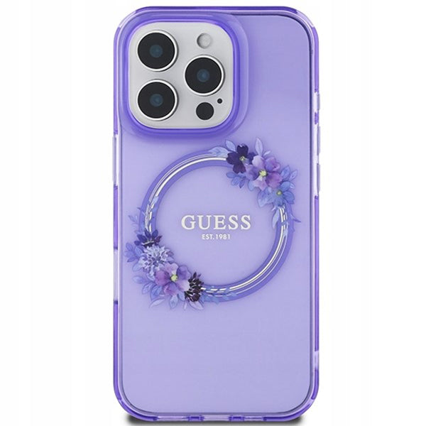 Калъф MagSafe за Apple iPhone 16 Pro Max, Guess, IML Flowers Wreath, Лилав