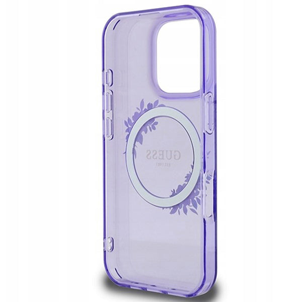 Калъф MagSafe за Apple iPhone 16 Pro Max, Guess, IML Flowers Wreath, Лилав