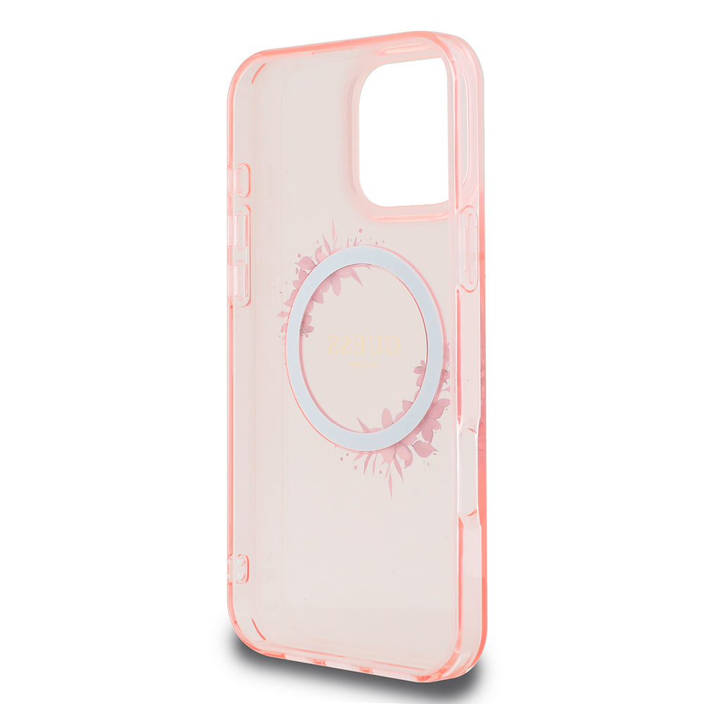 Калъф MagSafe за Apple iPhone 16 Pro Max, Guess, IML Flowers Wreath, Розов