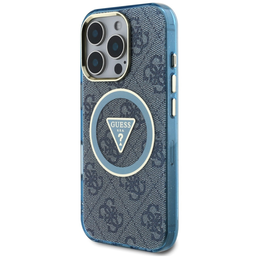 Калъф MagSafe за Apple iPhone 16 Pro Max, Guess, IML Glitter 4G Circle Triangle, Син