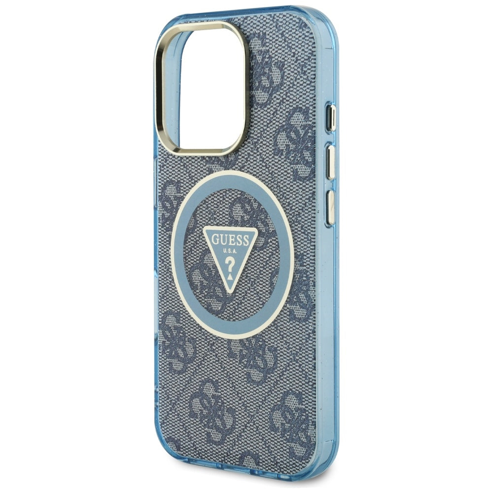Калъф MagSafe за Apple iPhone 16 Pro Max, Guess, IML Glitter 4G Circle Triangle, Син