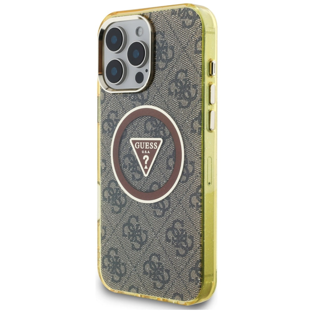 Калъф MagSafe за Apple iPhone 16 Pro Max, Guess, IML Glitter 4G Circle Triangle, Кафяв