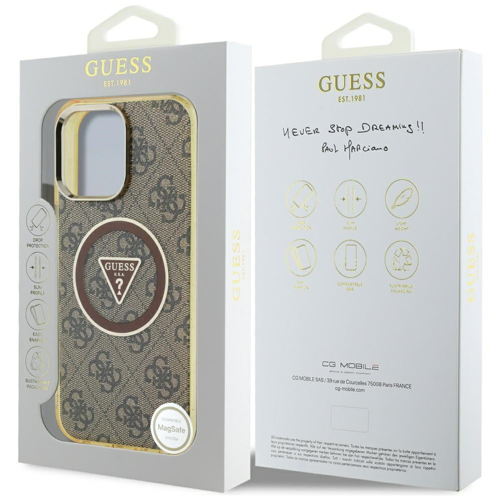 Калъф MagSafe за Apple iPhone 16 Pro Max, Guess, IML Glitter 4G Circle Triangle, Кафяв