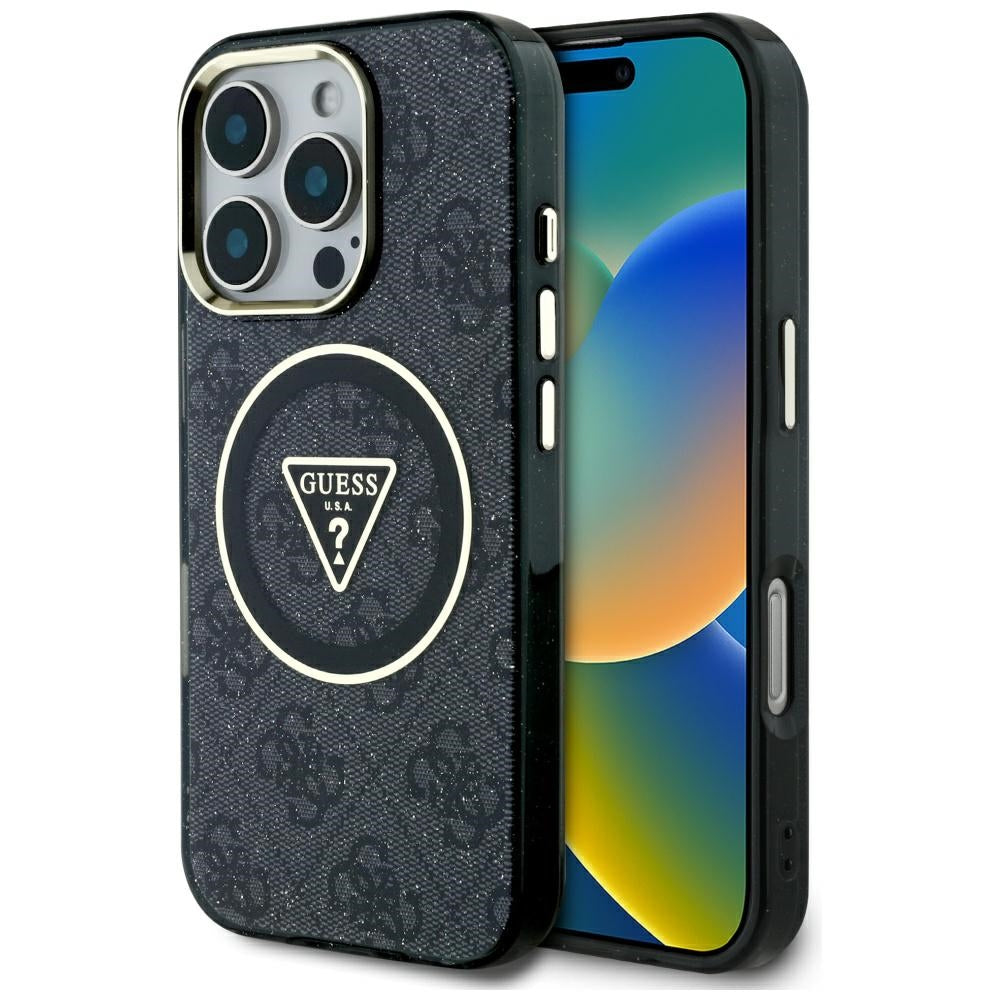 Калъф MagSafe за Apple iPhone 16 Pro Max, Guess, IML Glitter 4G Circle Triangle, Черен