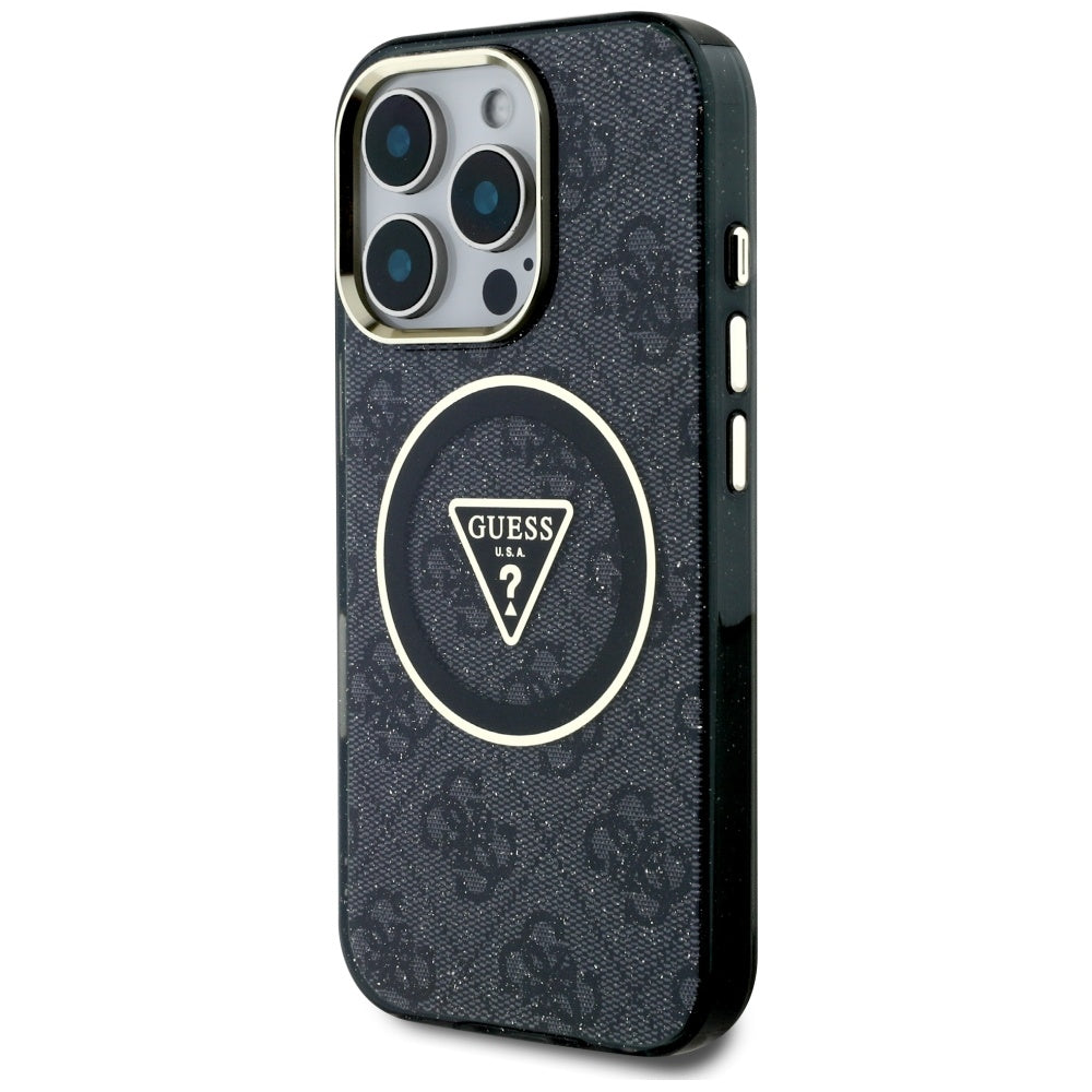 Калъф MagSafe за Apple iPhone 16 Pro Max, Guess, IML Glitter 4G Circle Triangle, Черен