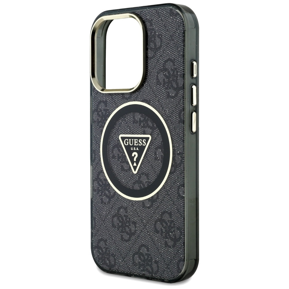 Калъф MagSafe за Apple iPhone 16 Pro Max, Guess, IML Glitter 4G Circle Triangle, Черен