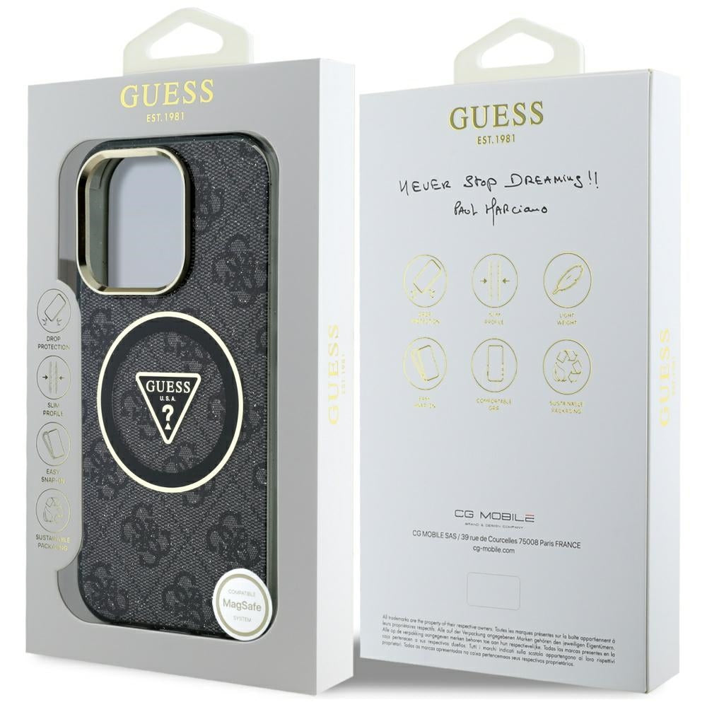 Калъф MagSafe за Apple iPhone 16 Pro Max, Guess, IML Glitter 4G Circle Triangle, Черен