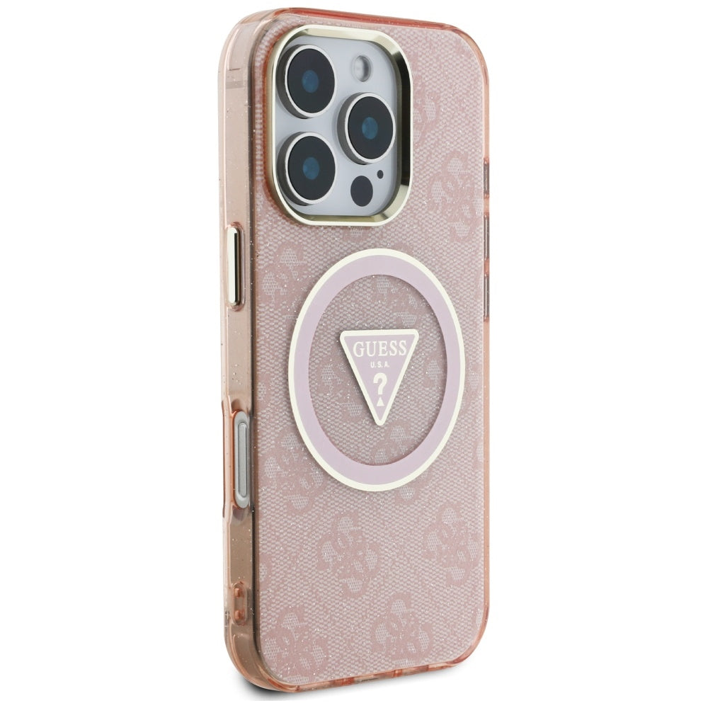 Калъф MagSafe за Apple iPhone 16 Pro Max, Guess, IML Glitter 4G Circle Triangle, Розов