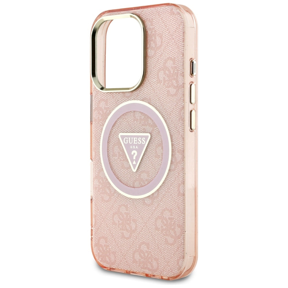 Калъф MagSafe за Apple iPhone 16 Pro Max, Guess, IML Glitter 4G Circle Triangle, Розов