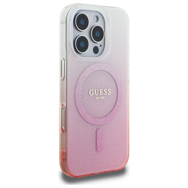 Калъф MagSafe за Apple iPhone 16 Pro Max, Guess, IML Glitter Gradient, Розов