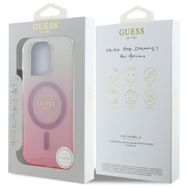 Калъф MagSafe за Apple iPhone 16 Pro Max, Guess, IML Glitter Gradient, Розов