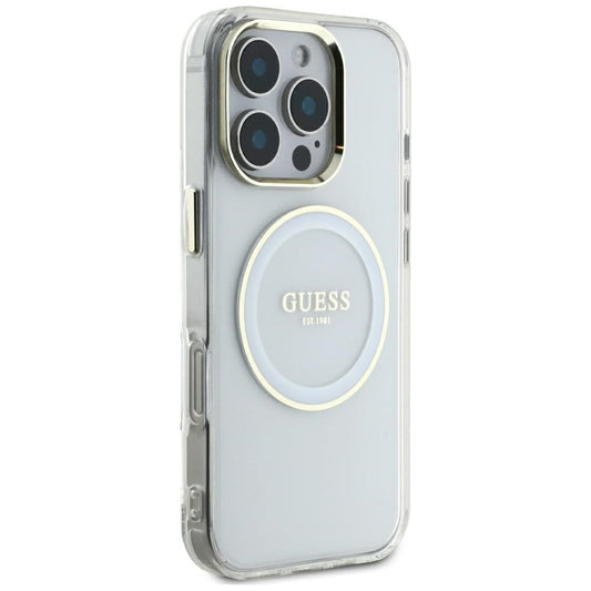 Калъф MagSafe за Apple iPhone 16 Pro Max, Guess, IML Metal Colored Circle, Бял