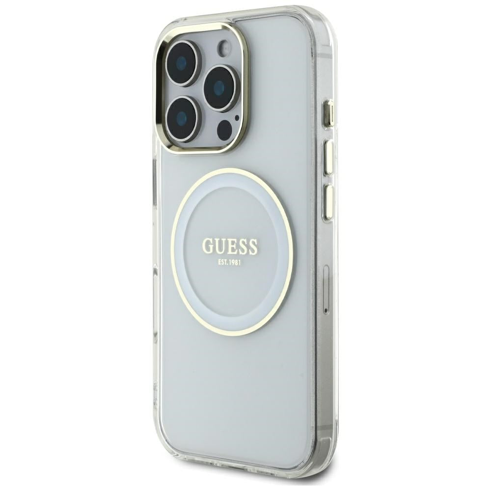 Калъф MagSafe за Apple iPhone 16 Pro Max, Guess, IML Metal Colored Circle, Бял