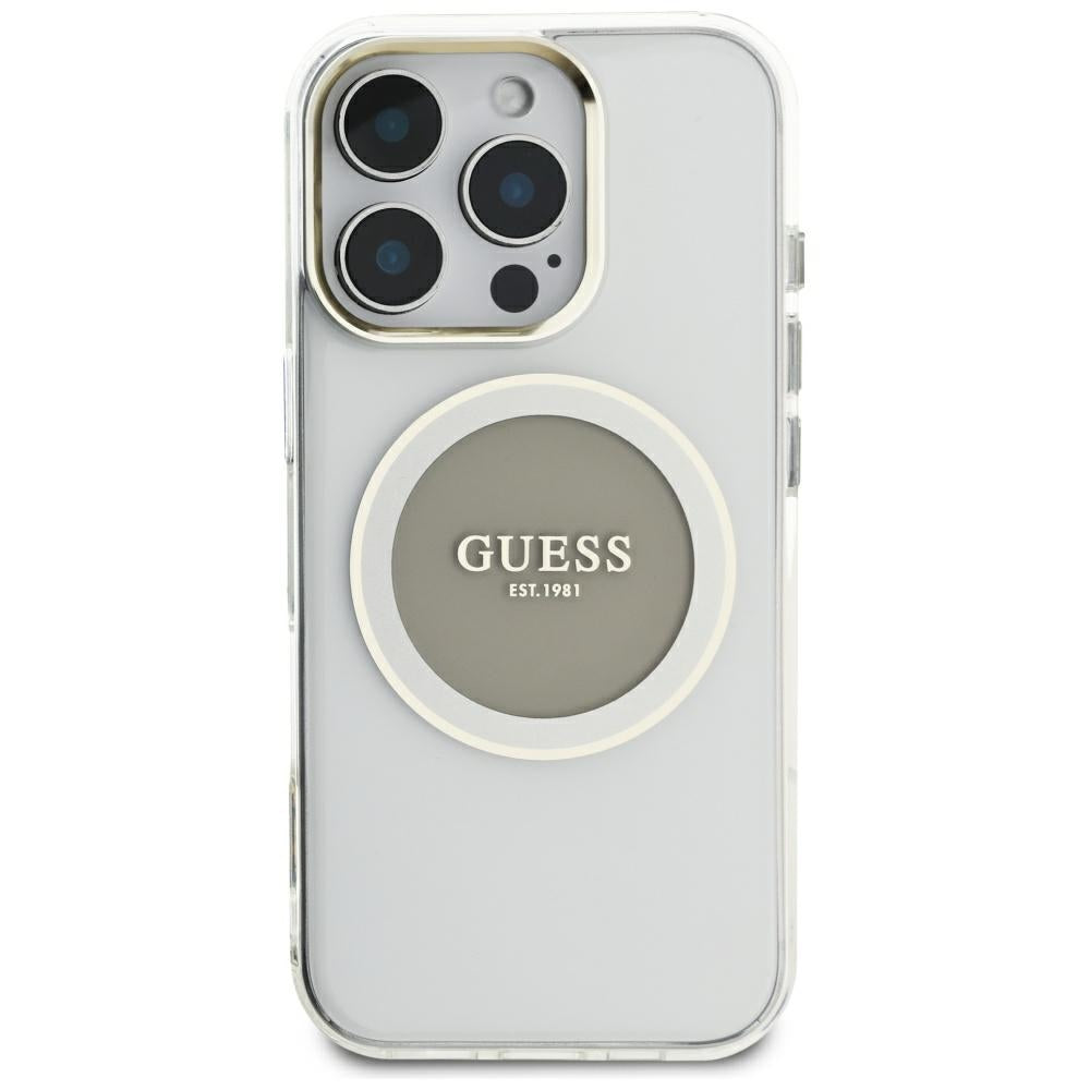 Калъф MagSafe за Apple iPhone 16 Pro Max, Guess, IML Metal Colored Circle, Сив