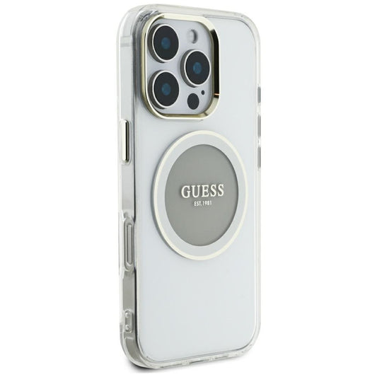 Калъф MagSafe за Apple iPhone 16 Pro Max, Guess, IML Metal Colored Circle, Сив
