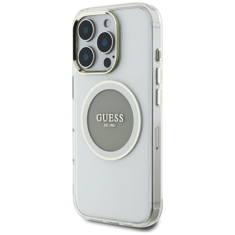 Калъф MagSafe за Apple iPhone 16 Pro Max, Guess, IML Metal Colored Circle, Сив