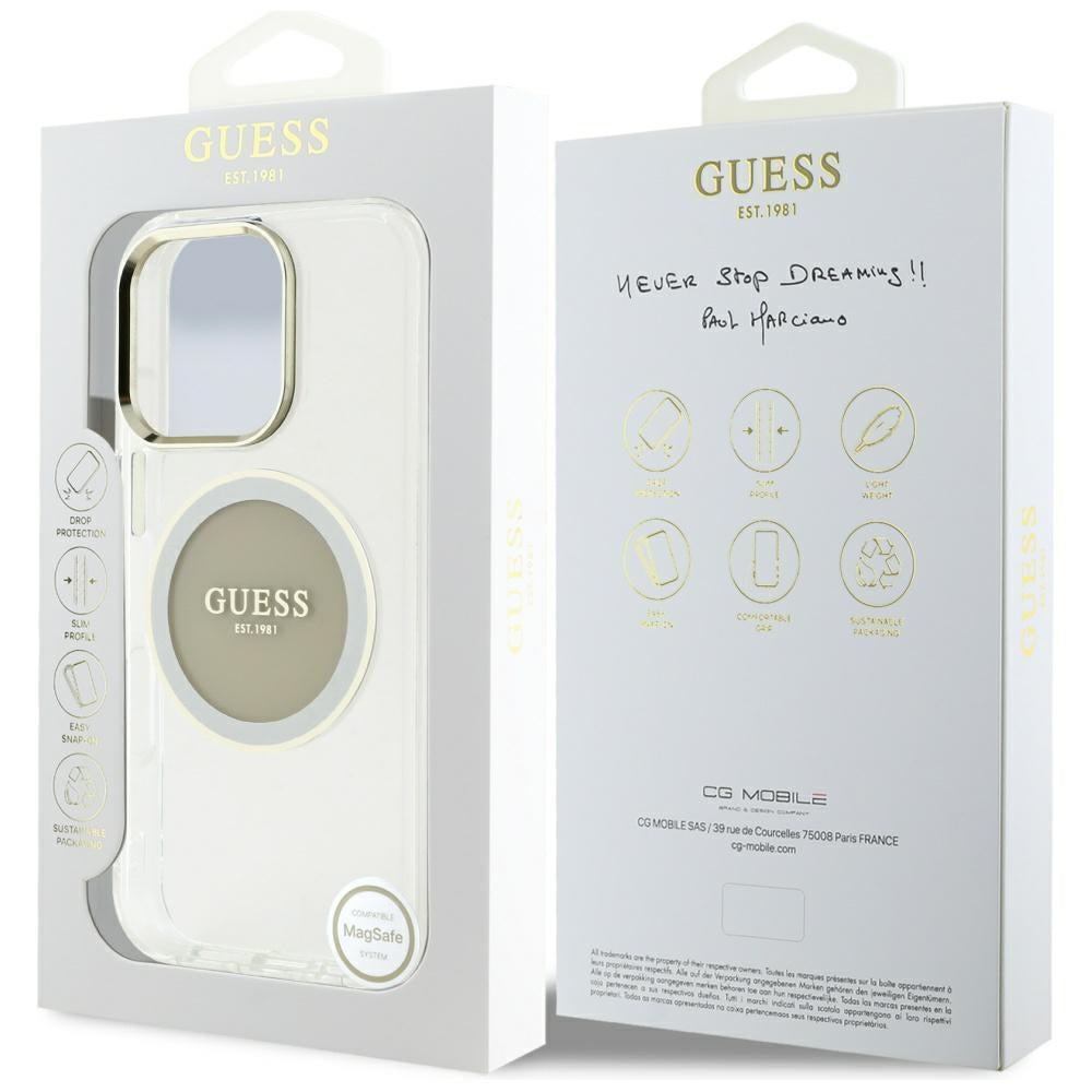 Калъф MagSafe за Apple iPhone 16 Pro Max, Guess, IML Metal Colored Circle, Сив