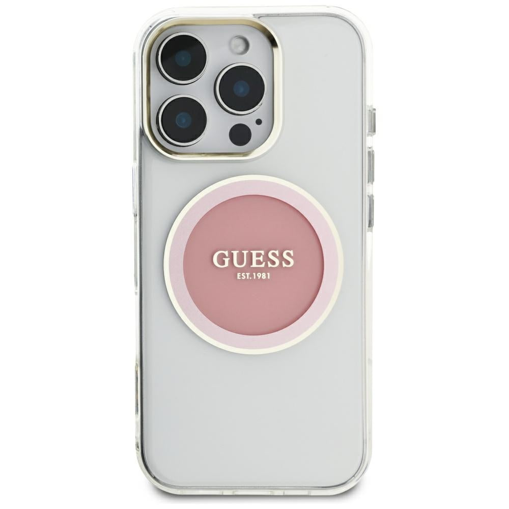 Калъф MagSafe за Apple iPhone 16 Pro Max, Guess, IML Metal Colored Circle, Розов