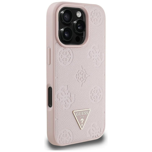 Калъф MagSafe за Apple iPhone 16 Pro Max, Guess, Peony Grained Hot Stamp Triangle, Розов