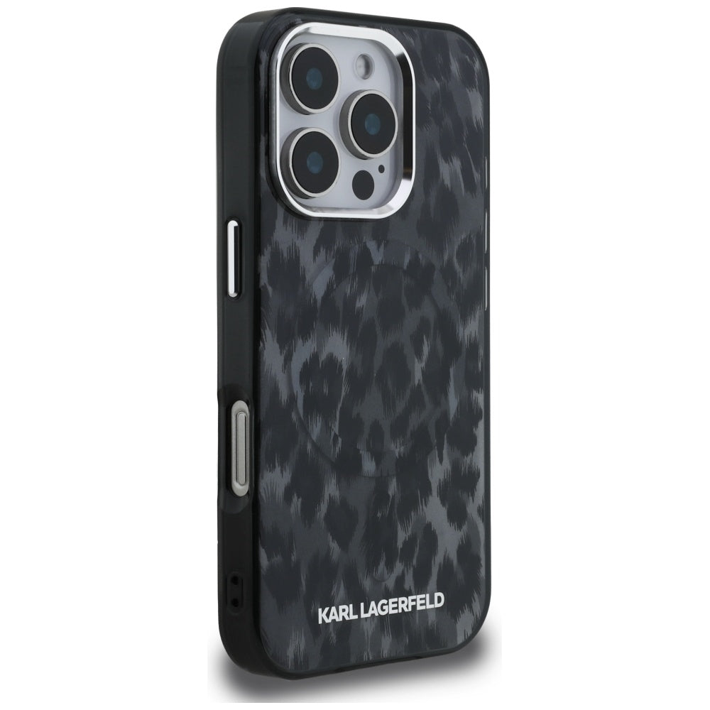 Калъф MagSafe за Apple iPhone 16 Pro Max, Karl Lagerfeld, IML Leopard Pattern, Черен