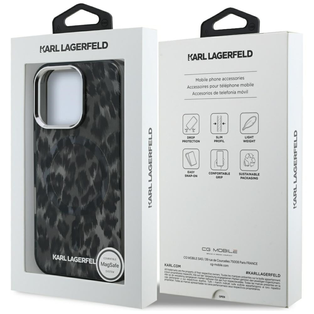 Калъф MagSafe за Apple iPhone 16 Pro Max, Karl Lagerfeld, IML Leopard Pattern, Черен