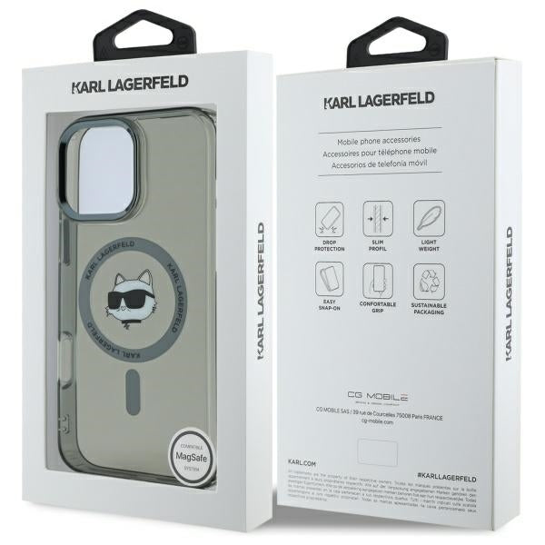 Калъф MagSafe за Apple iPhone 16 Pro Max, Karl Lagerfeld, IML Metal Choupette's Head, Черен