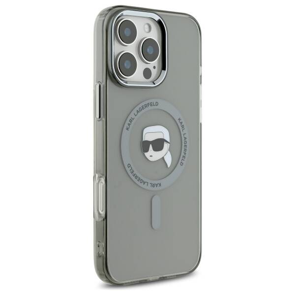 Калъф MagSafe за Apple iPhone 16 Pro Max, Karl Lagerfeld, IML Metal Karl's Head, Черен