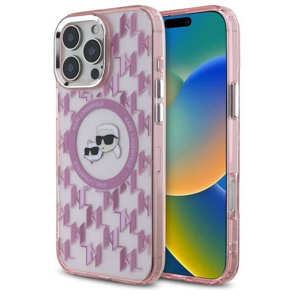 Калъф MagSafe за Apple iPhone 16 Pro Max, Karl Lagerfeld, IML Monogram Karl & Choupette's Heads, Розов
