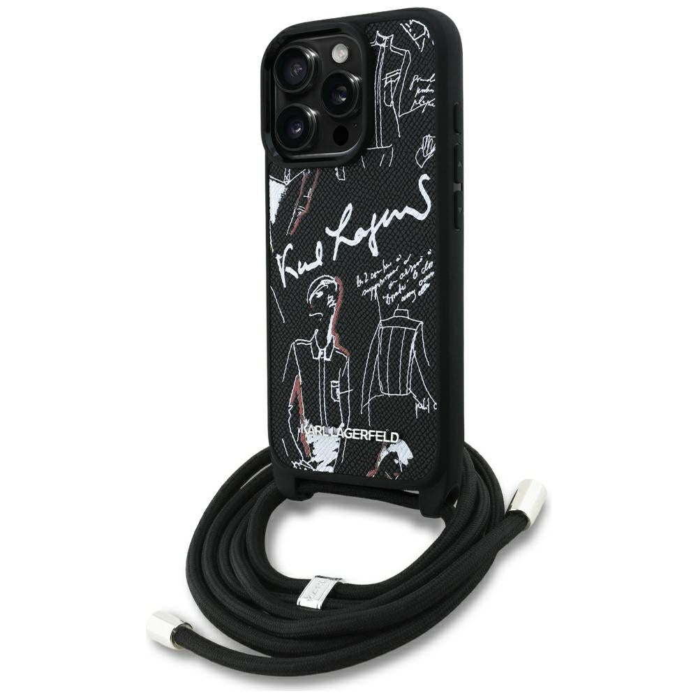 Калъф MagSafe за Apple iPhone 16 Pro Max, Karl Lagerfeld, Saffiano Crossbody, Черен