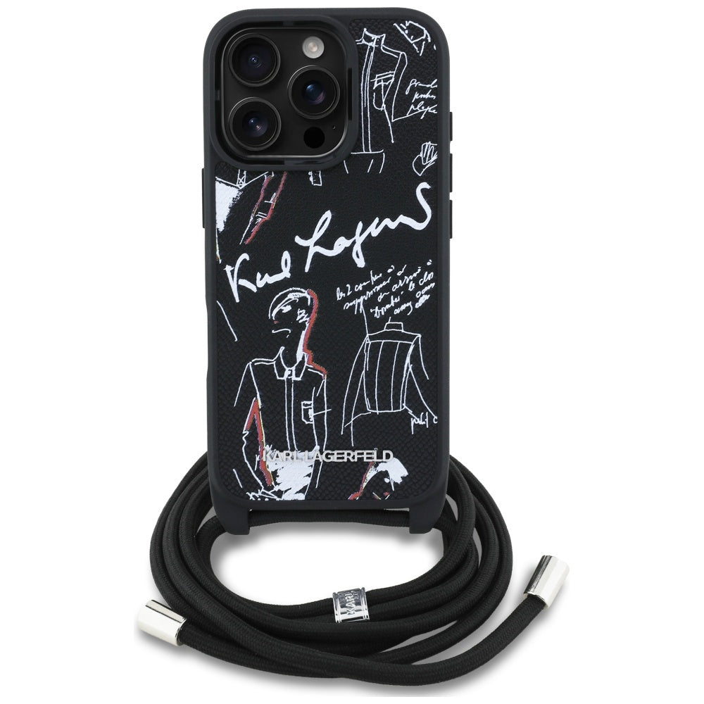 Калъф MagSafe за Apple iPhone 16 Pro Max, Karl Lagerfeld, Saffiano Crossbody, Черен