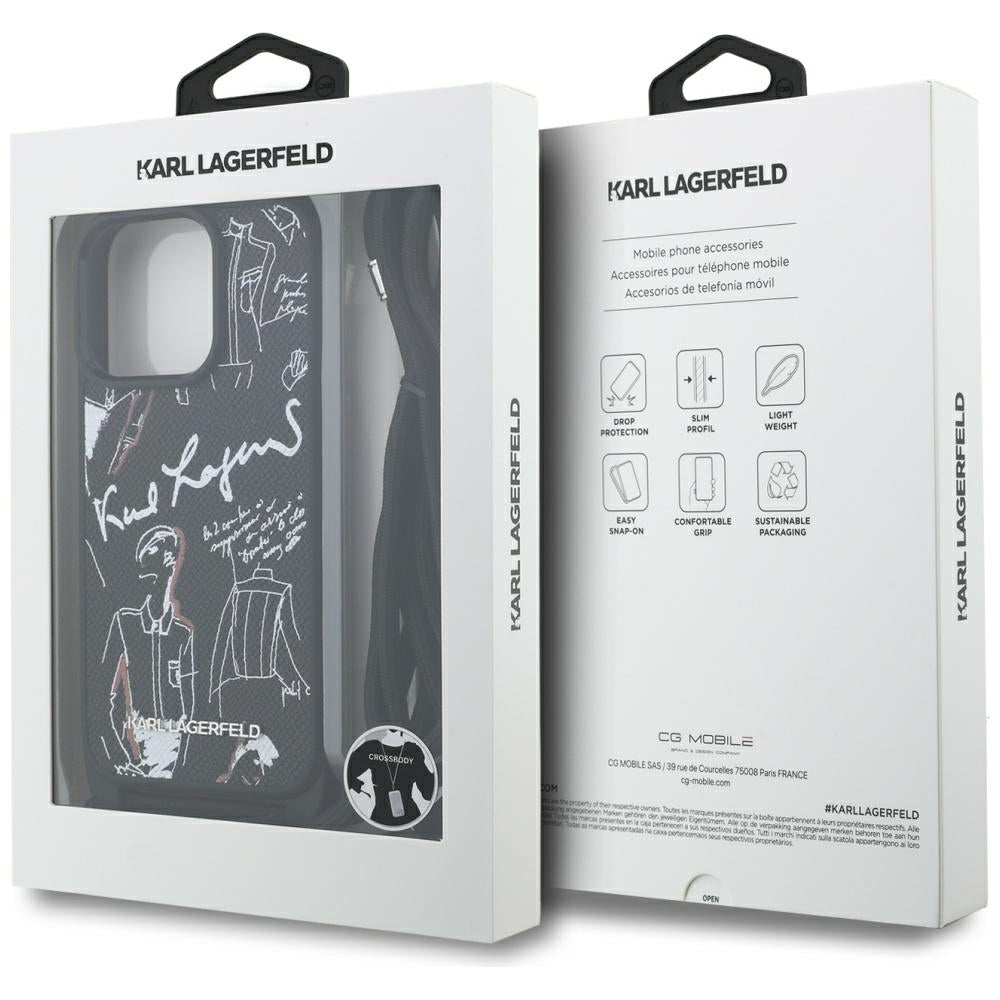 Калъф MagSafe за Apple iPhone 16 Pro Max, Karl Lagerfeld, Saffiano Crossbody, Черен