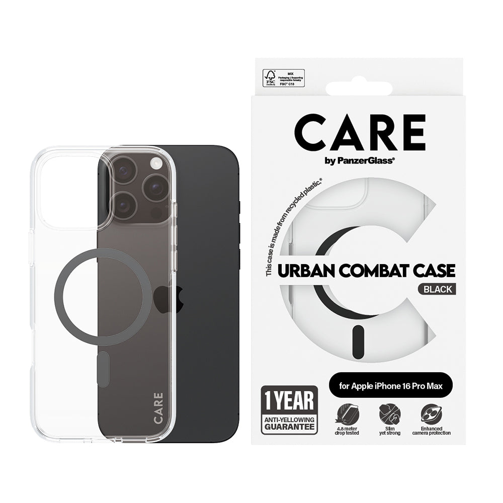 Калъф MagSafe за Apple iPhone 16 Pro Max, PanzerGlass, Care Urban Combat, Прозрачен Черен