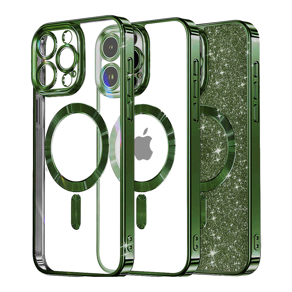 Калъф MagSafe за Apple iPhone 16 Pro Max, Techsuit, Luxury Glitter, Тъмнозелен
