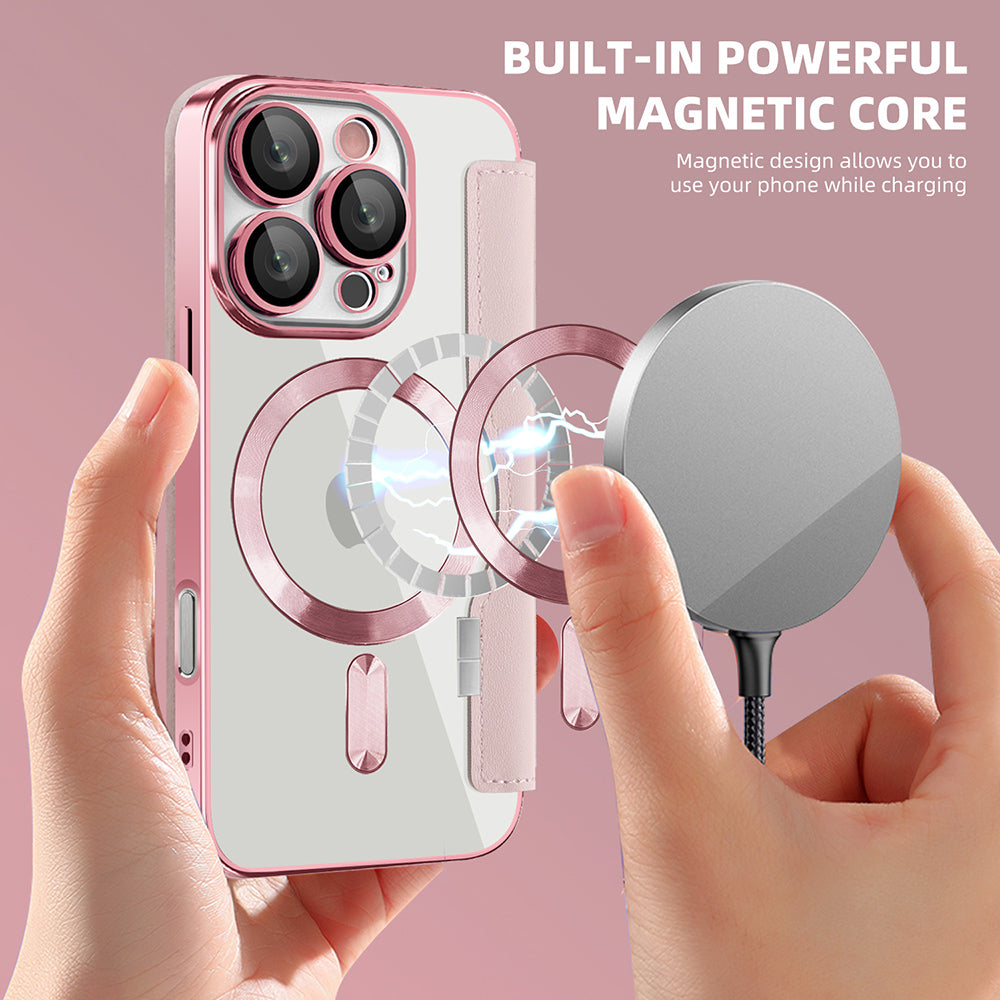 Калъф MagSafe за Apple iPhone 16 Pro Max, Techsuit, SmartMag Book, Розов