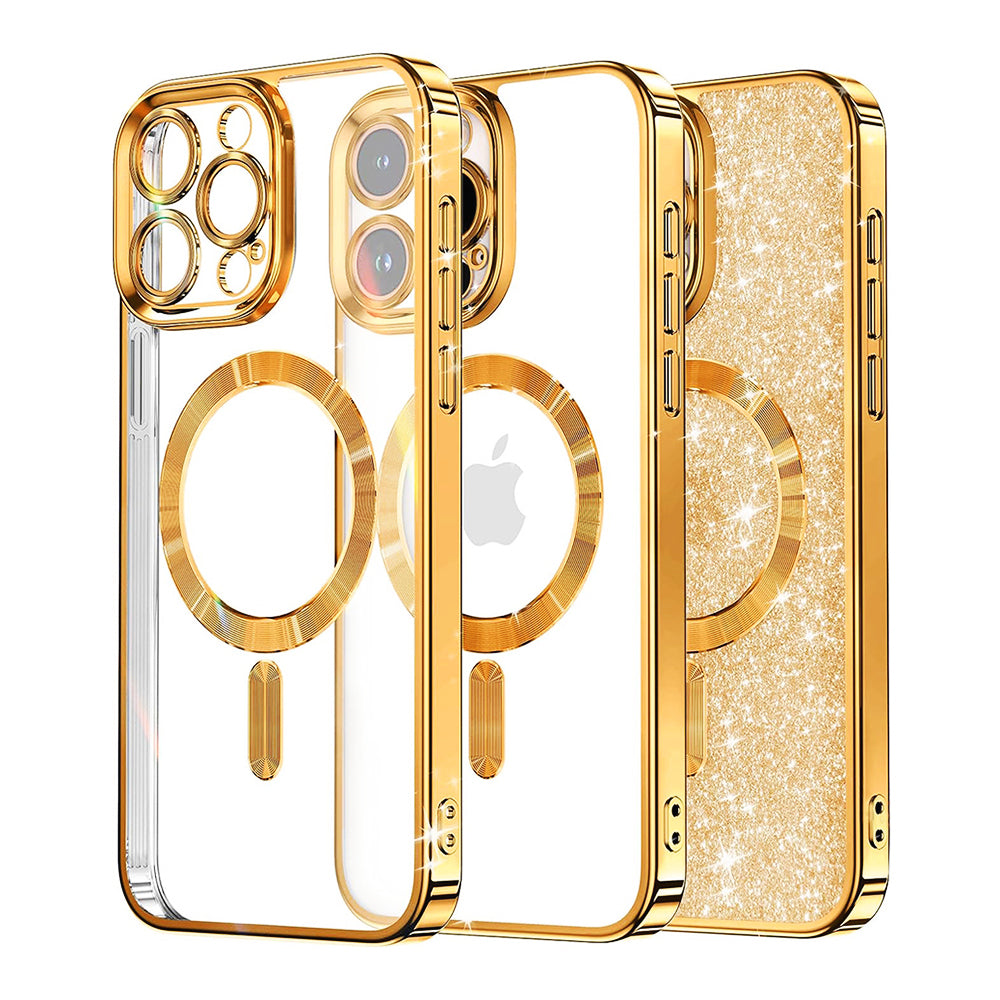 Калъф MagSafe за Apple iPhone 16 Pro, Techsuit, Luxury Glitter, Златист