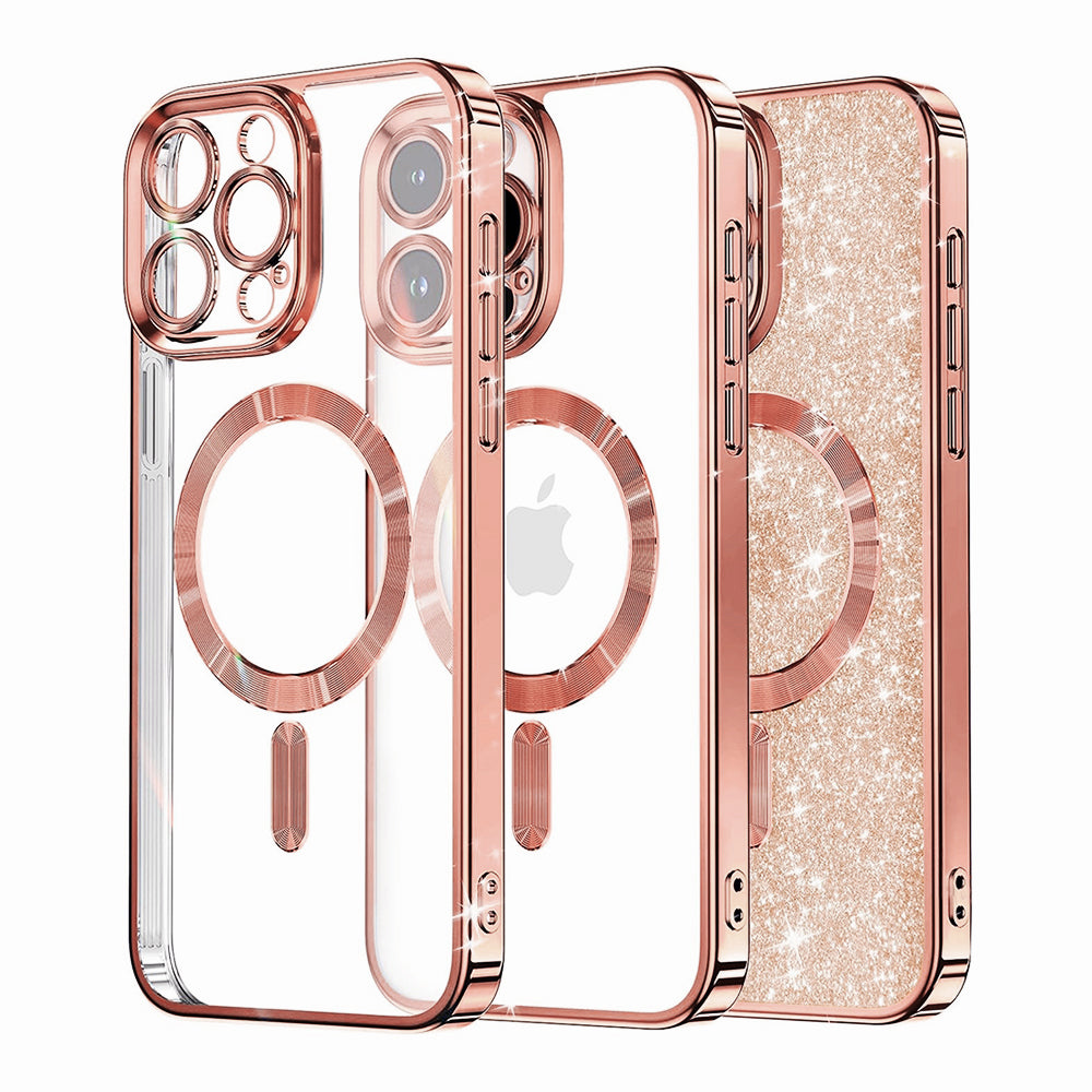 Калъф MagSafe за Apple iPhone 16 Pro, Techsuit, Luxury Glitter, Розово злато