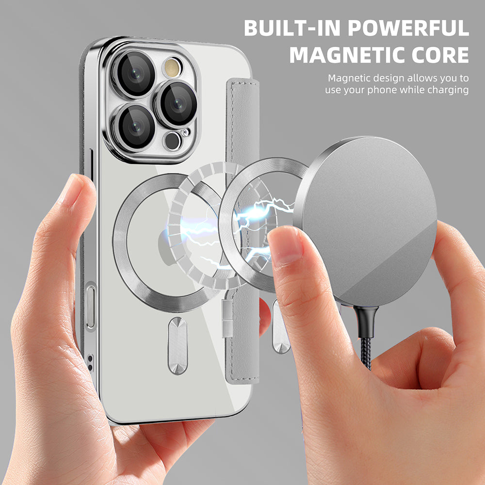 Калъф MagSafe за Apple iPhone 16 Pro, Techsuit, SmartMag Book, Сив