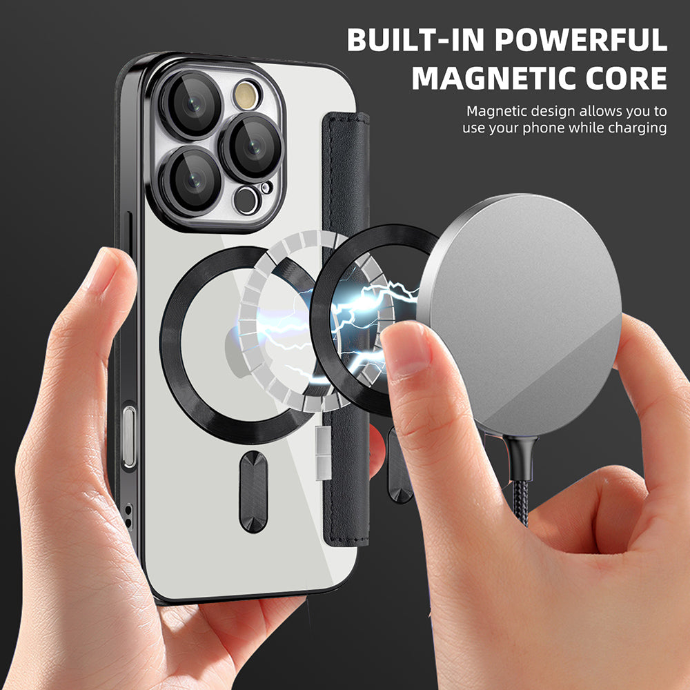 Калъф MagSafe за Apple iPhone 16 Pro, Techsuit, SmartMag Book, Черен
