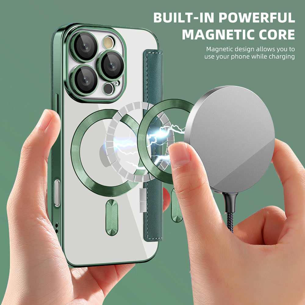 Калъф MagSafe за Apple iPhone 16 Pro, Techsuit, SmartMag Book, Зелен