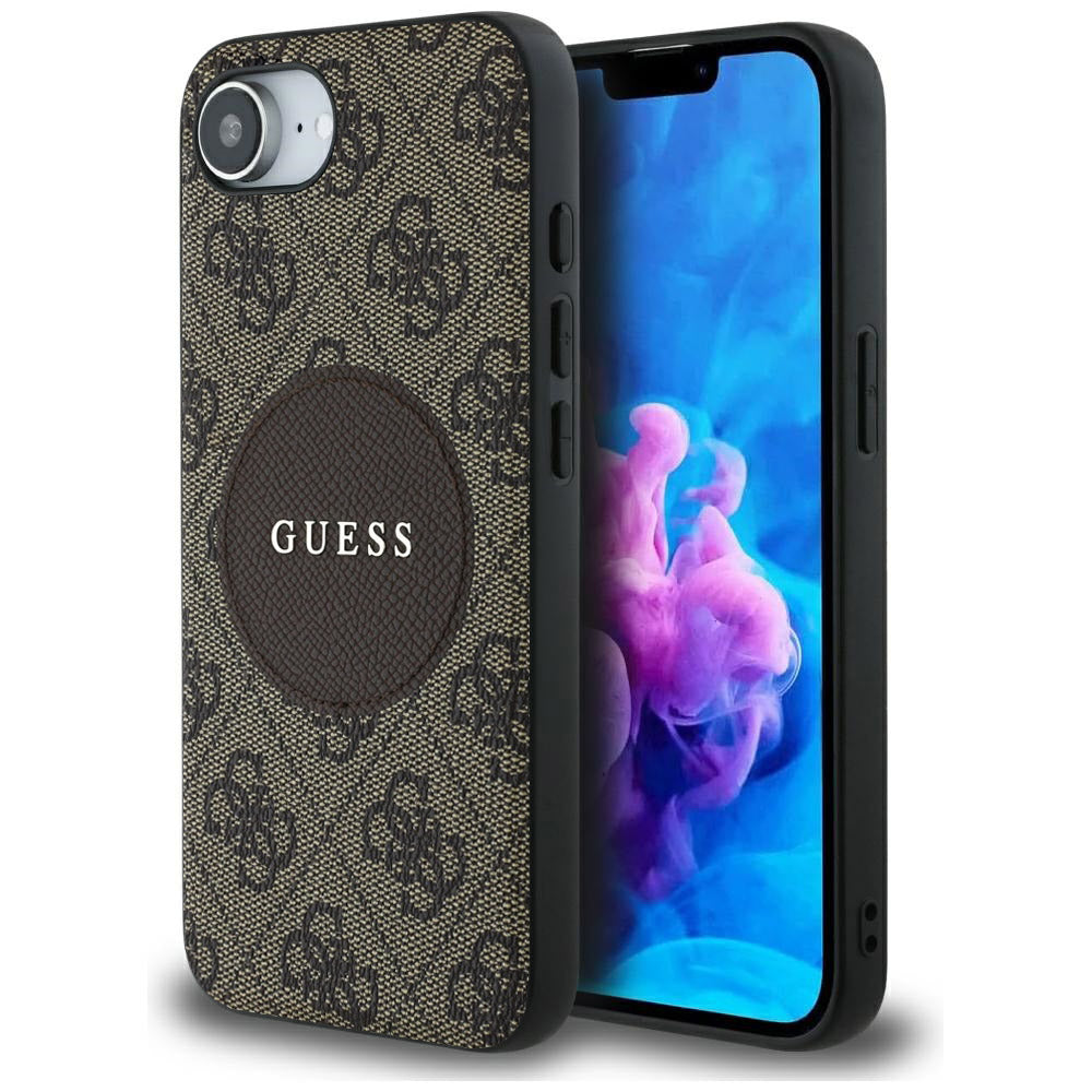 Калъф MagSafe за Apple iPhone 17e / 16e, Guess, 4G Circle Classic Logo, Кафяв