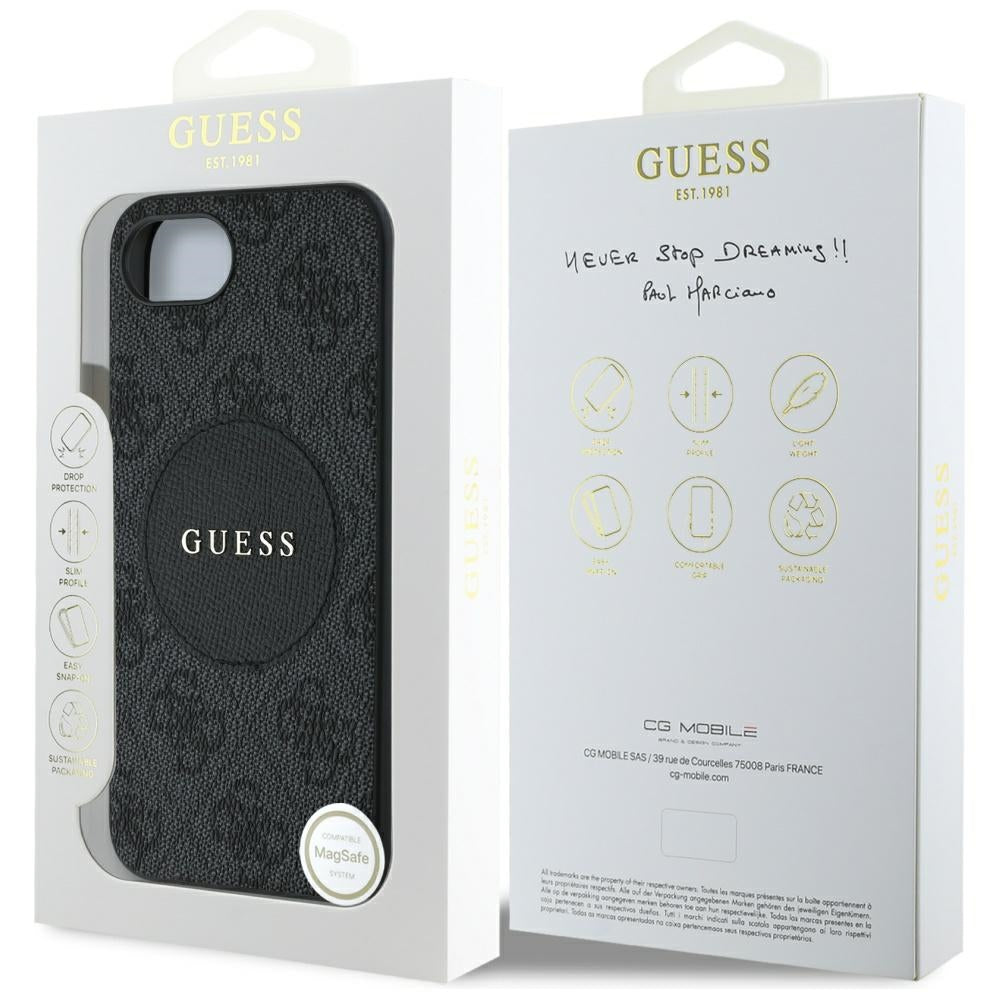 Калъф MagSafe за Apple iPhone 17e / 16e, Guess, 4G Circle Classic Logo, Кафяв