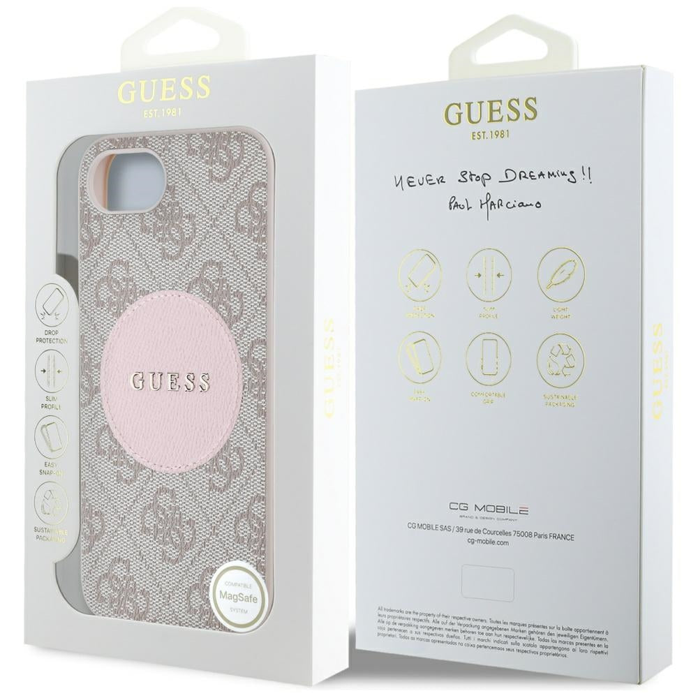 Калъф MagSafe за Apple iPhone 17e / 16e, Guess, 4G Circle Classic Logo, Розов